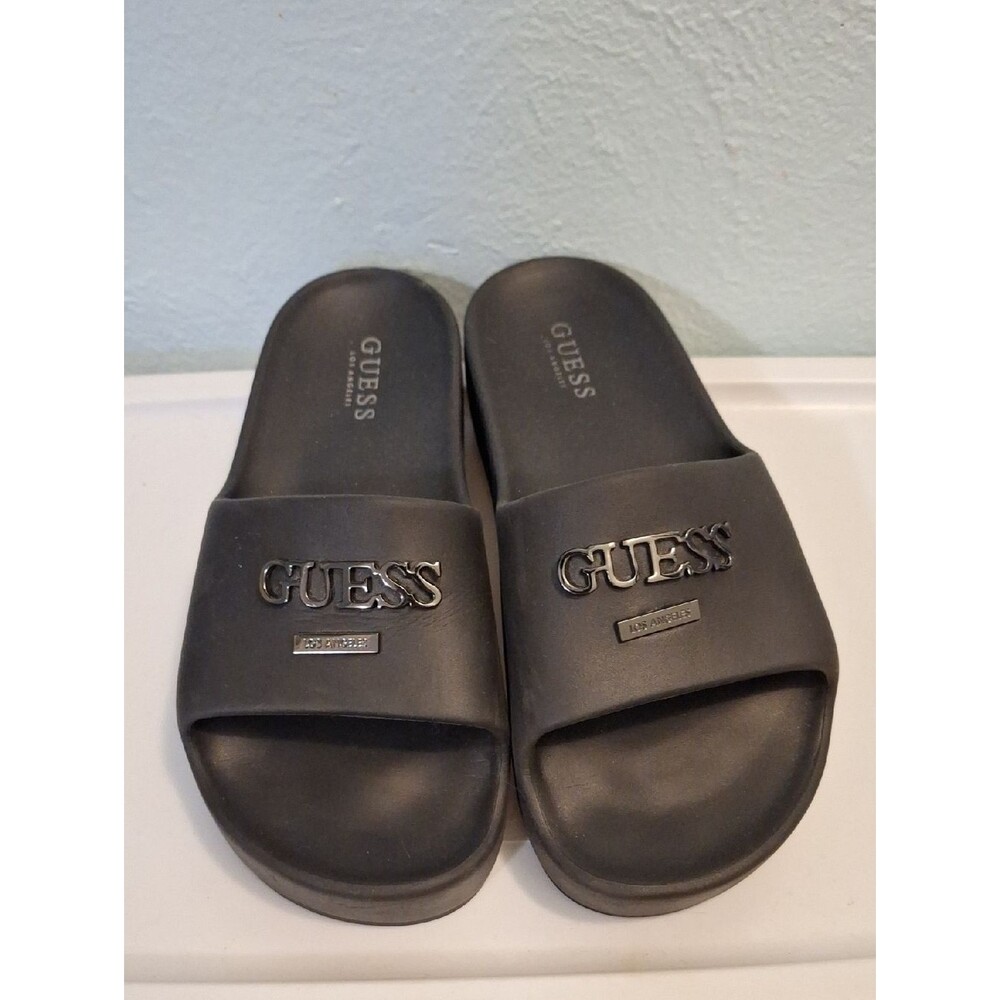 GUESS Black Women's Platform Slide Sandals with Metal Logo